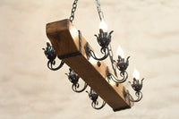 Farmhouse chandelier lighting - Wrought iron and wood beam chandelier - Ceiling light fixture