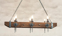 Wood beam and wrought iron chandelier - King II