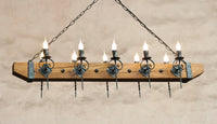 Wrought iron and wood beam chandelier lighting - Medieval gothic style lights