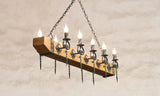 Wrought iron and wood beam chandelier lighting - Medieval gothic style lights