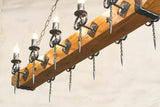 Wrought iron and wood beam chandelier lighting - Medieval gothic style lights