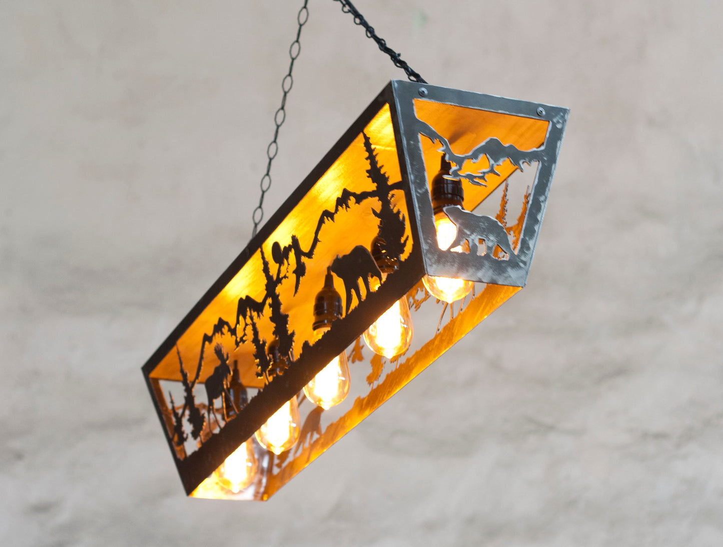 Five light lodge ceiling fixture moose bear theme