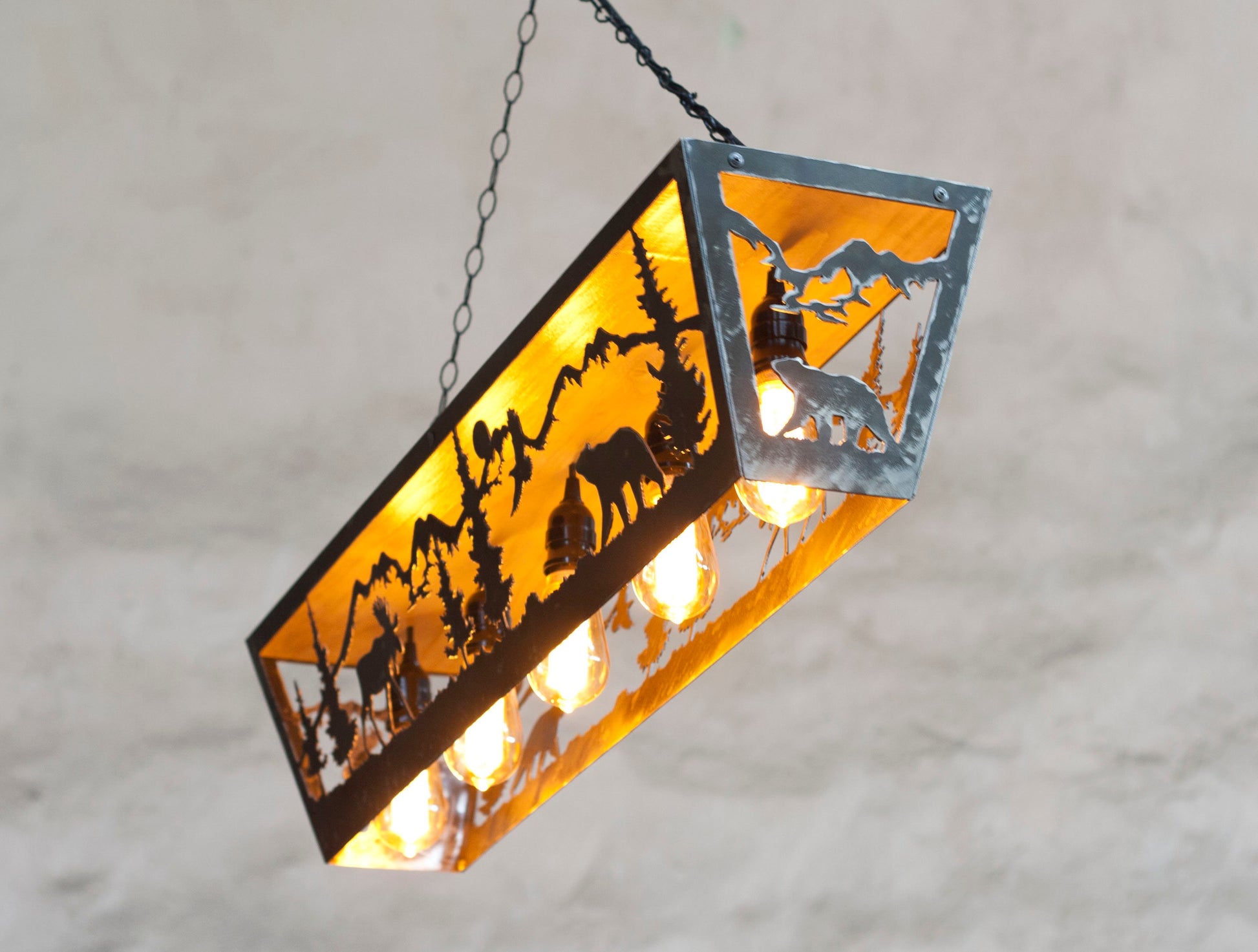 Five light lodge ceiling fixture moose bear theme