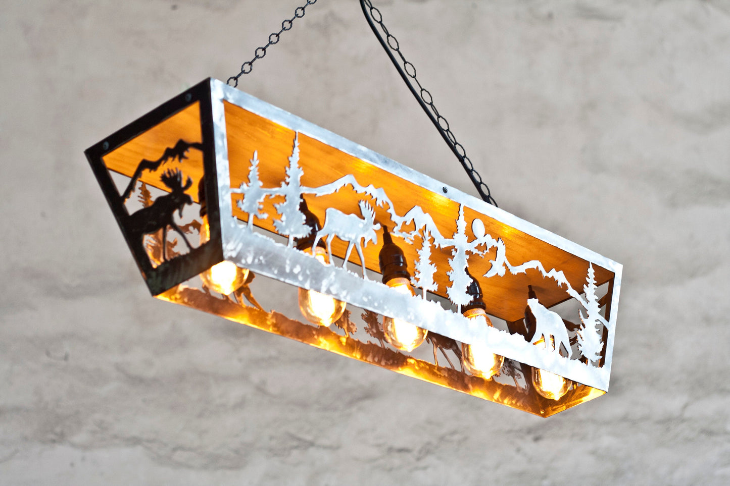 Wildlife moose bear cabin ceiling light illuminated amber bulb