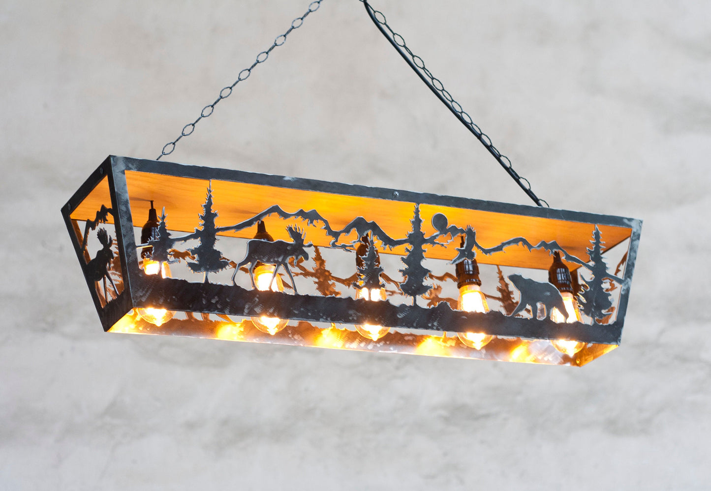 Rustic moose and bear five light lodge ceiling fixture