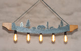 Rustic five lights fixture - Bears - Wildlife pendant light - Cabin lights