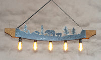 Rustic five lights fixture - Bears - Wildlife pendant light - Cabin lights