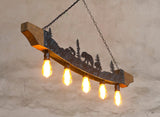 Rustic five lights fixture - Bears - Wildlife pendant light - Cabin lights