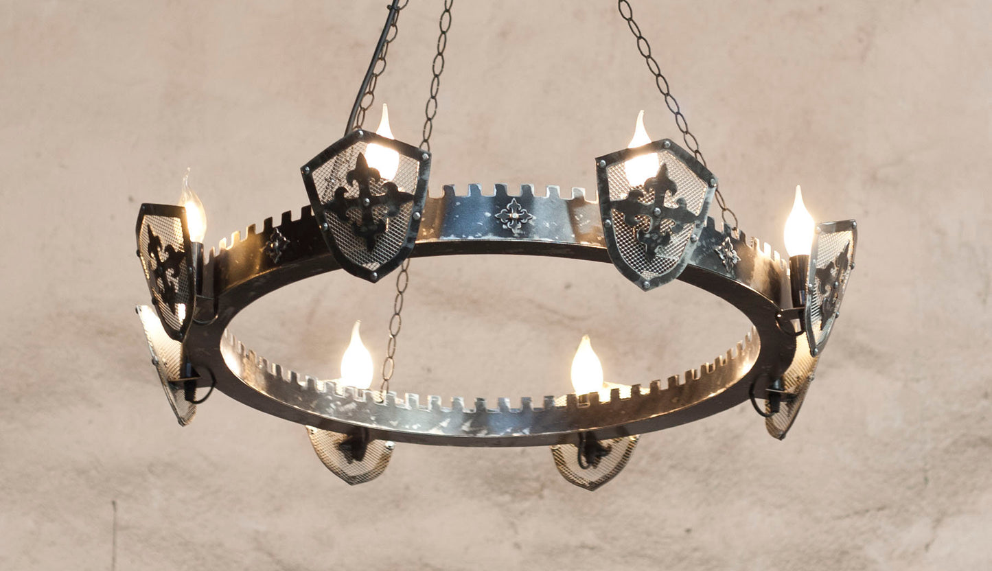 Lustre ligthing - Lustre en fer de style médiéval ancien - Lustre à huit lumières - Plafonniers - Éclairage rustique