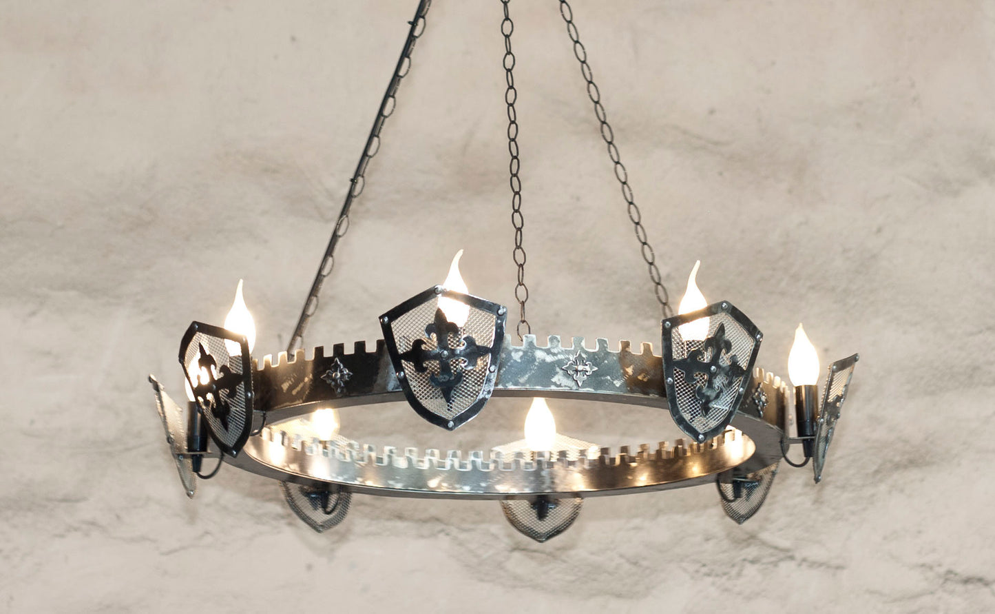 Lustre ligthing - Lustre en fer de style médiéval ancien - Lustre à huit lumières - Plafonniers - Éclairage rustique