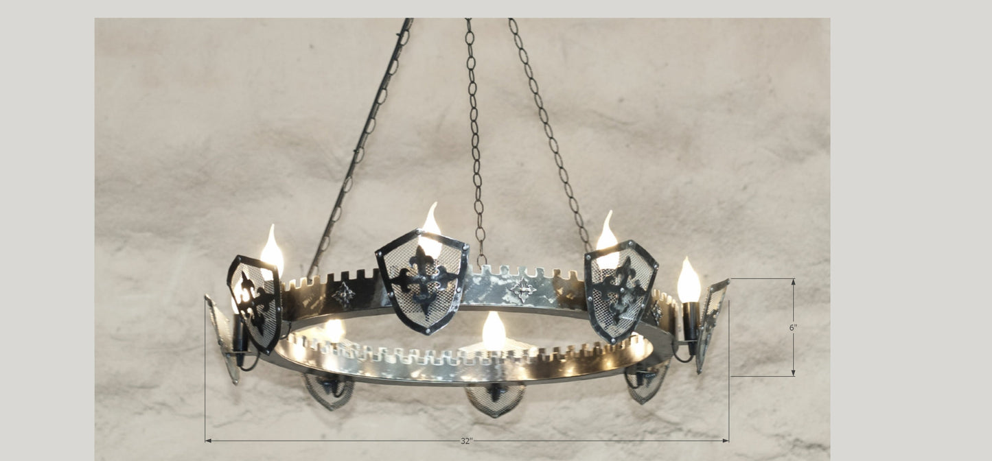 Lustre ligthing - Lustre en fer de style médiéval ancien - Lustre à huit lumières - Plafonniers - Éclairage rustique