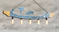 Rustic five lights fixture - Horse riders - Farm pendant light - Cabin lights - Ceiling lights