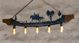 Rustic five lights fixture - Horse riders - Farm pendant light - Cabin lights - Ceiling lights