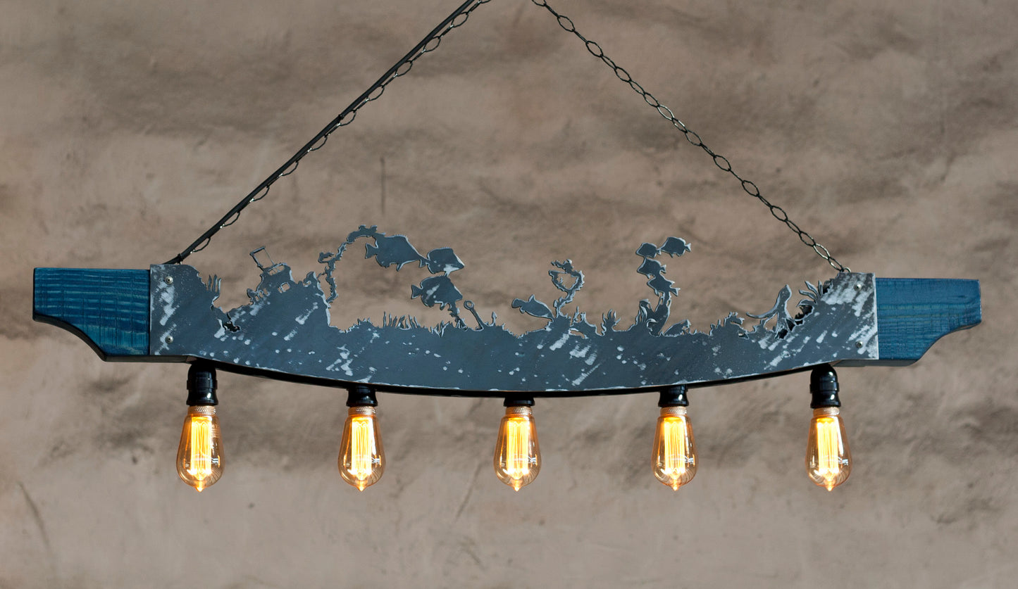 Luminaire rustique à cinq lumières - Lustre poisson et océan - Plafonniers rustiques - Plafonniers