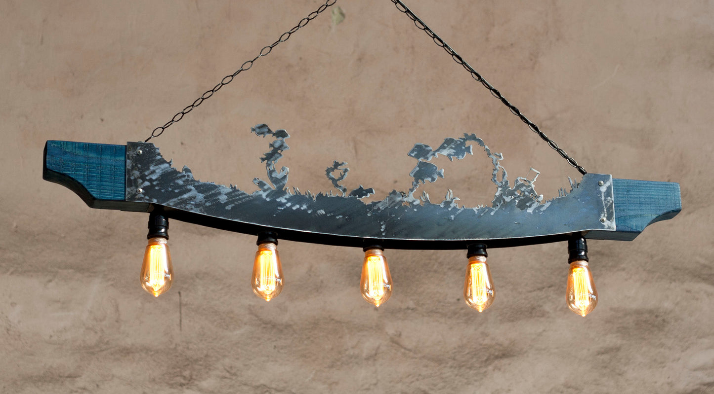 Luminaire rustique à cinq lumières - Lustre poisson et océan - Plafonniers rustiques - Plafonniers