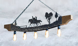 Rustic five lights fixture - Horse riders - Farm pendant light - Cabin lights - Ceiling lights