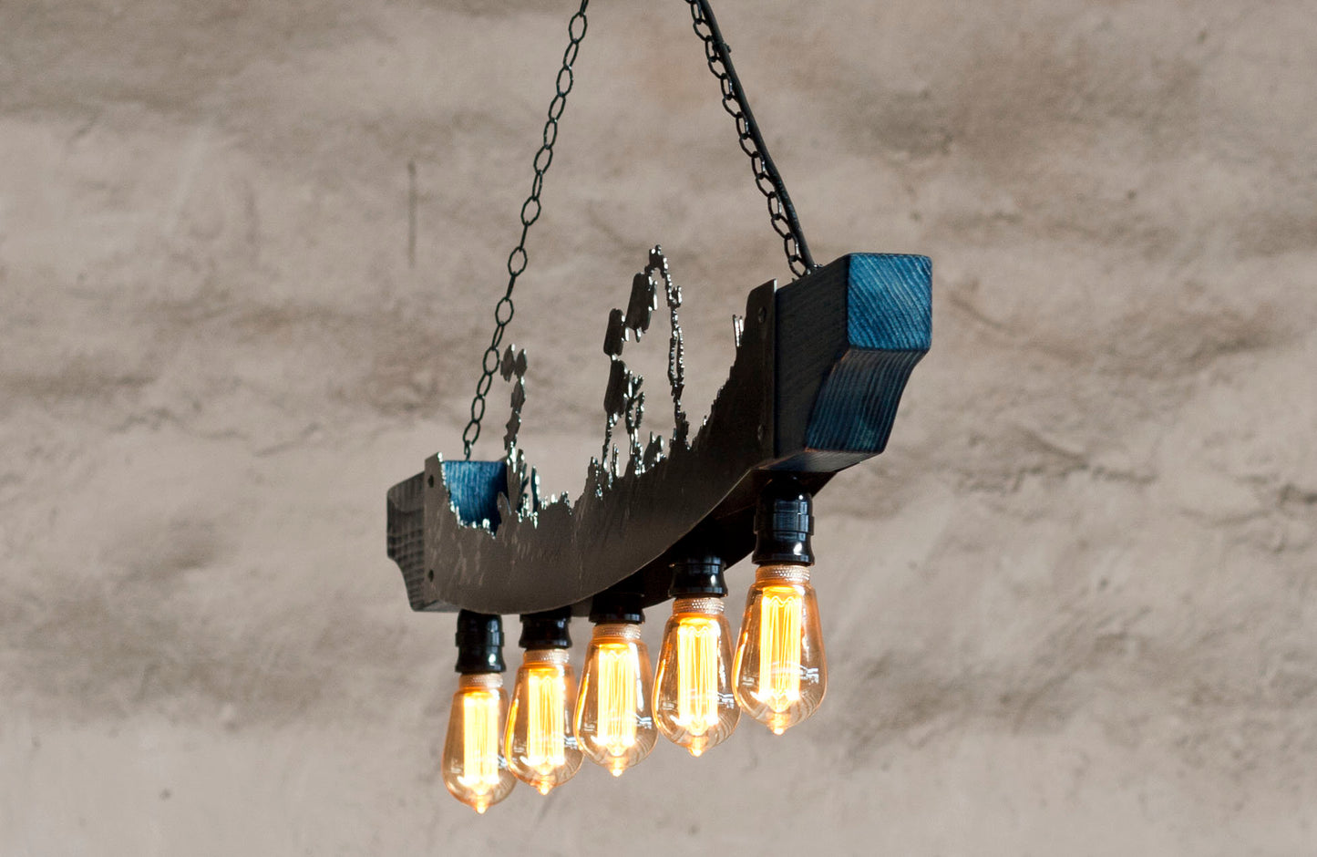 Luminaire rustique à cinq lumières - Lustre poisson et océan - Plafonniers rustiques - Plafonniers