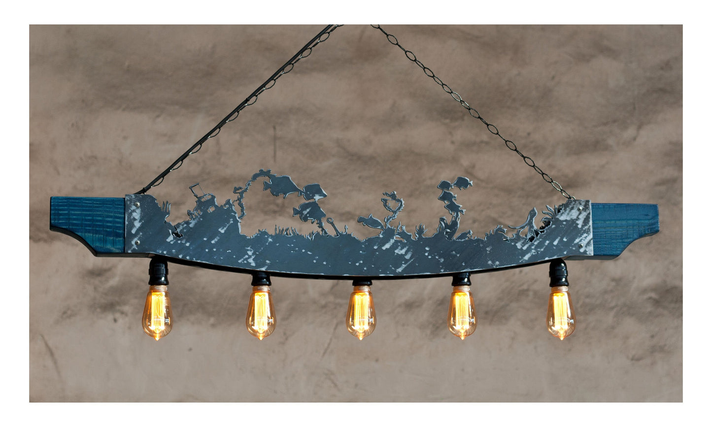 Luminaire rustique à cinq lumières - Lustre poisson et océan - Plafonniers rustiques - Plafonniers