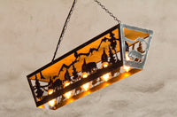 Rustic ceiling light - Cabin lights - Log house chandelier. Lodge lighting - Wildlife scene