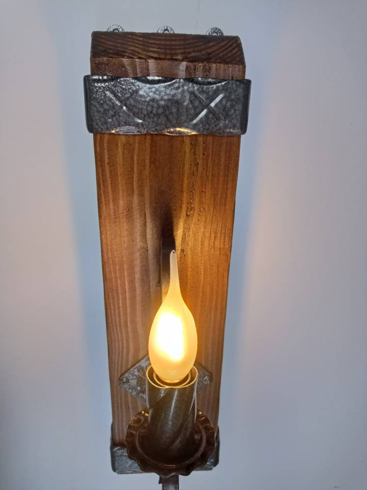 Wrought iron wall sconce - Rustic wall lights - Wooden light fixture