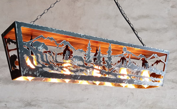 Cabin lights - Ceiling light fixture - Bears fishing salmon - Lodge lighting - Log house chandelier