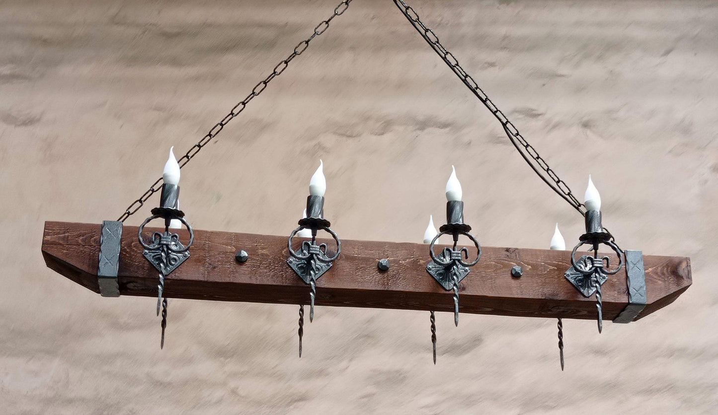 Lustre à poutres en bois Éclairage - Lustre en bois - Plafonniers rustiques - Éclairage médiéval