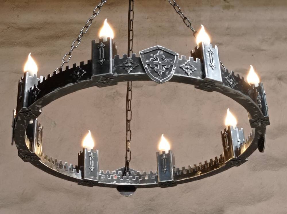 Éclairage de lustre médiéval - grand lustre en fer ancien - Plafonniers - Éclairage rustique