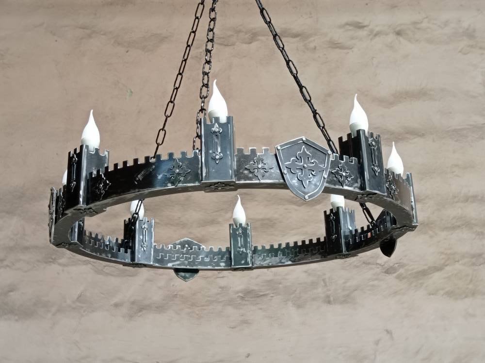 Éclairage de lustre médiéval - grand lustre en fer ancien - Plafonniers - Éclairage rustique