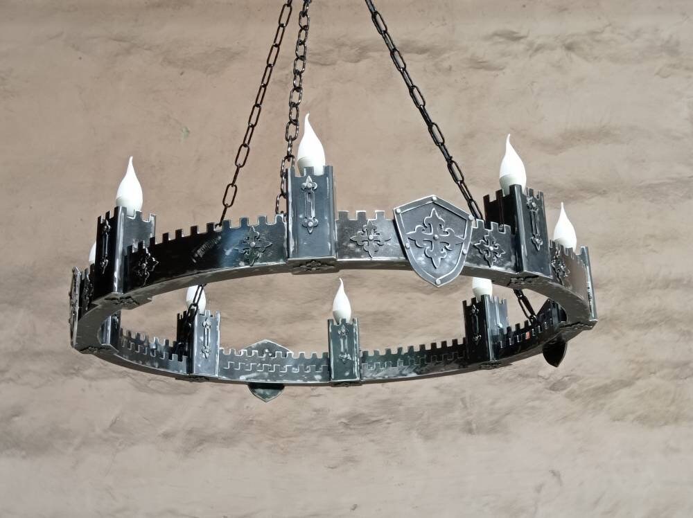 Éclairage de lustre médiéval - grand lustre en fer ancien - Plafonniers - Éclairage rustique