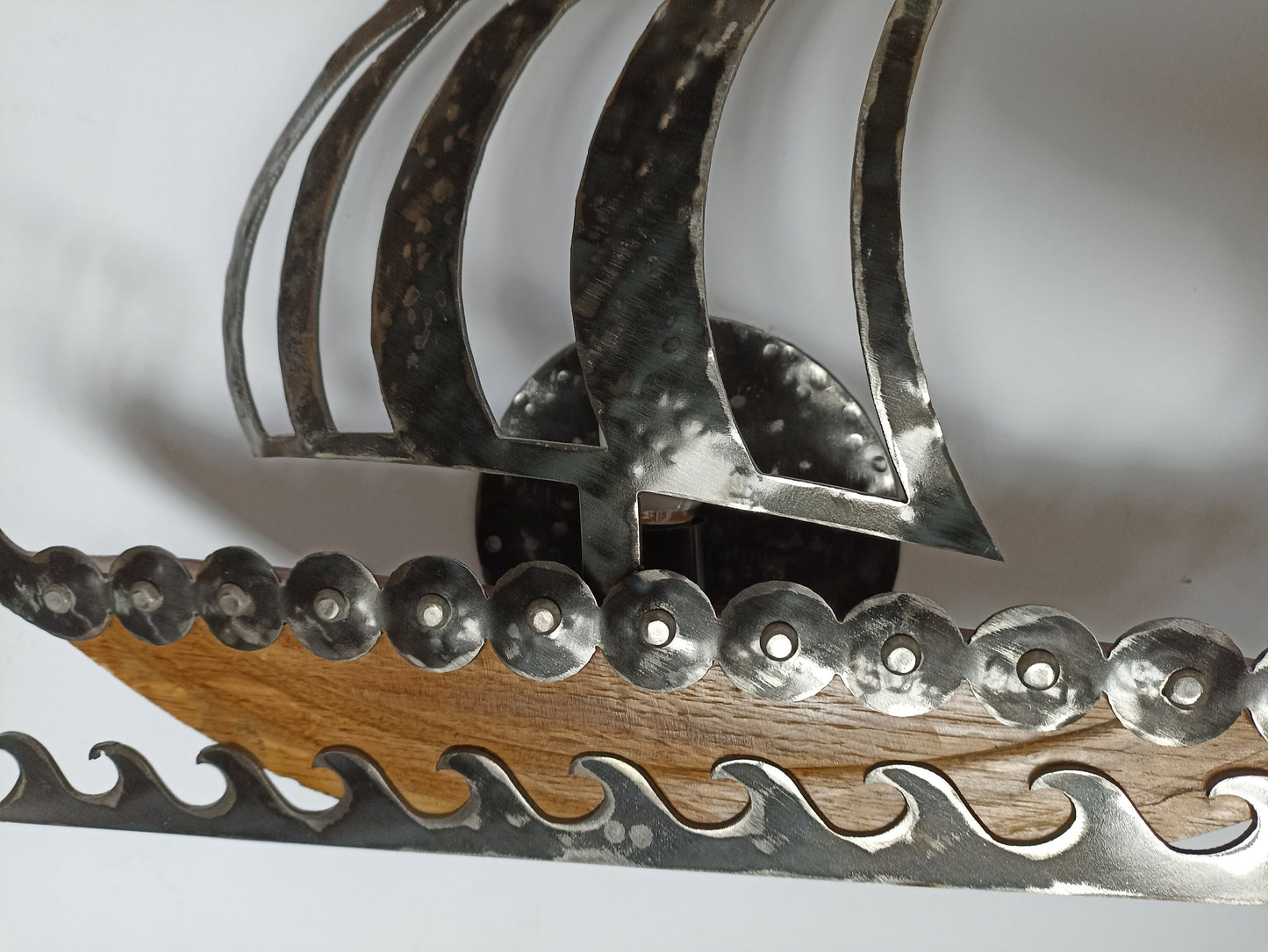Norse Viking wall sconce riveted shield details