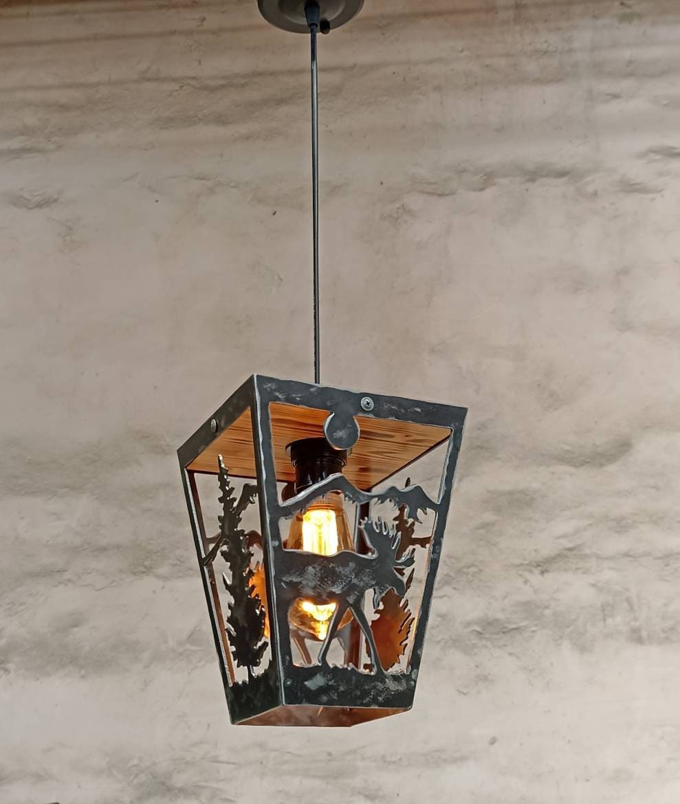 Rustikale Pendelleuchte - Elch - Kabinendeckenleuchten - Blockhausbeleuchtung - Lodge Lights