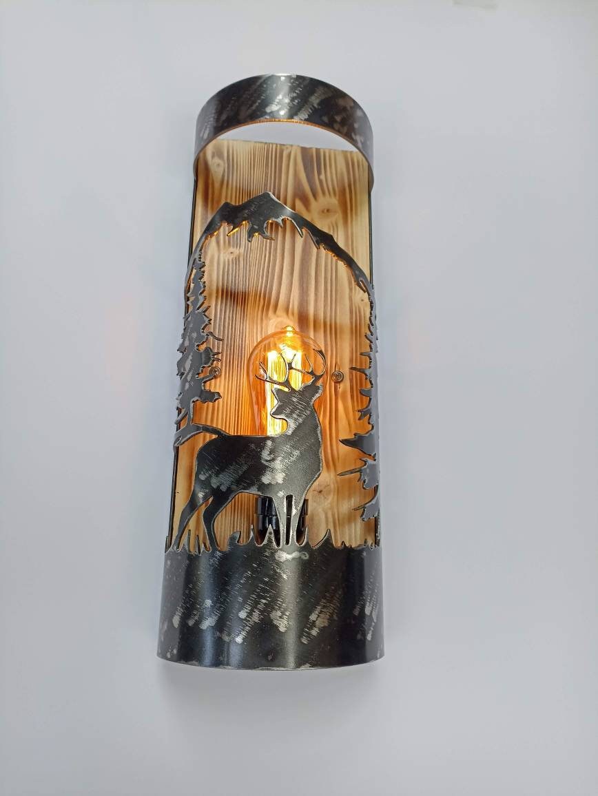 Rustic deer wall light log house interior