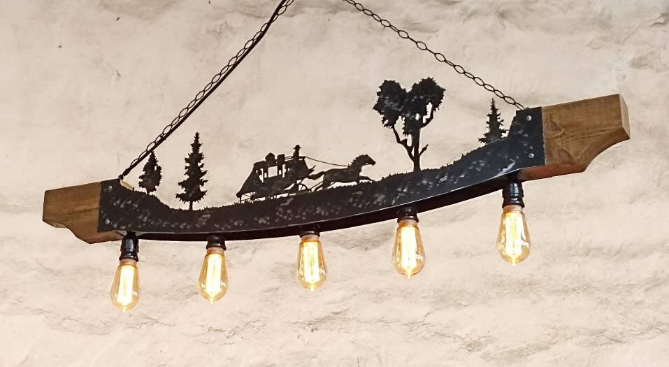  stagecoach silhouette ceiling light close up