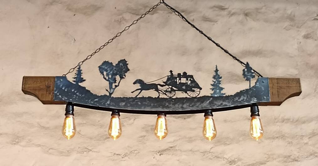 Stagecoach western farmhouse ceiling light steel and dark oak