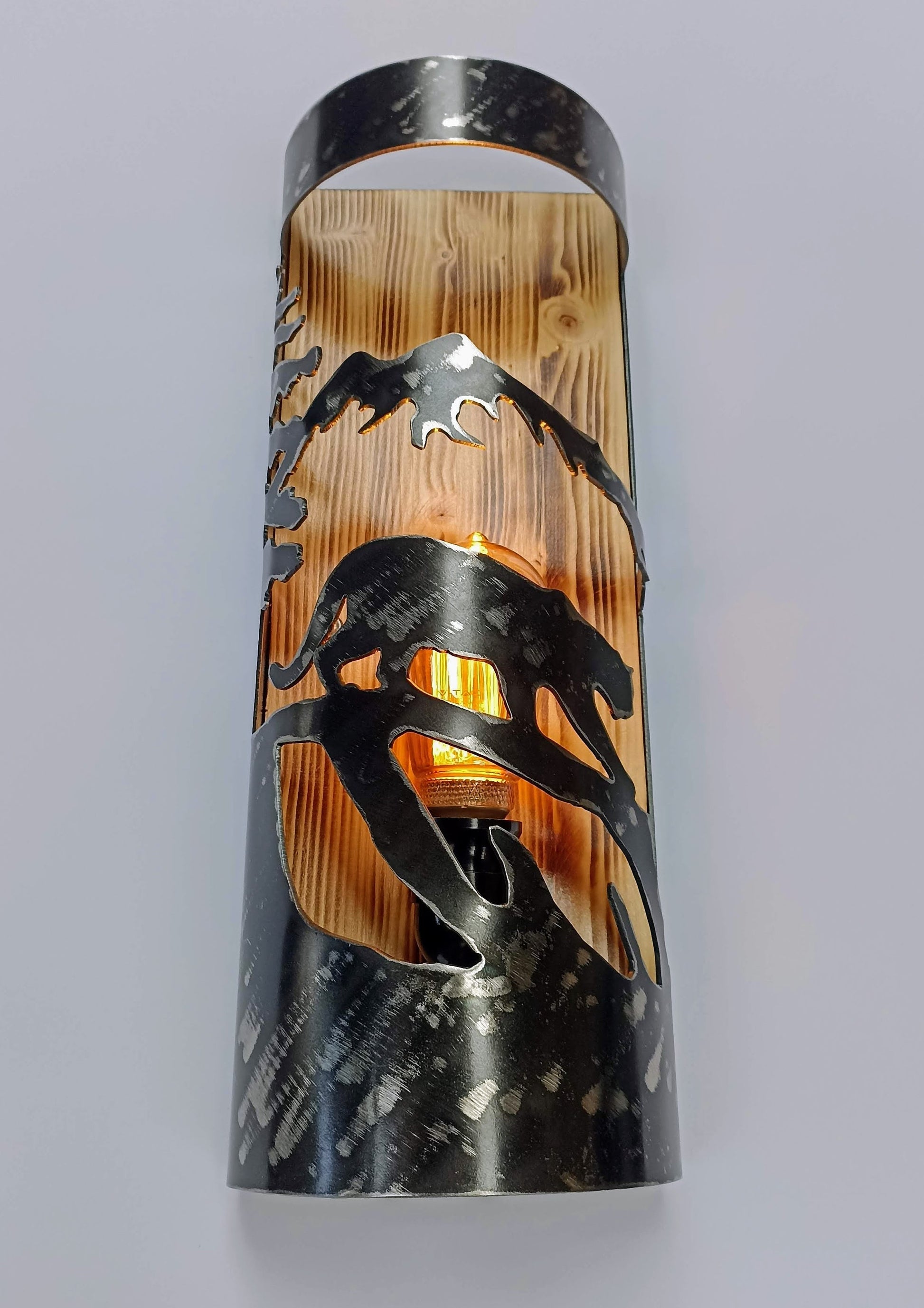 Wildlife mountain lion cabin wall sconce