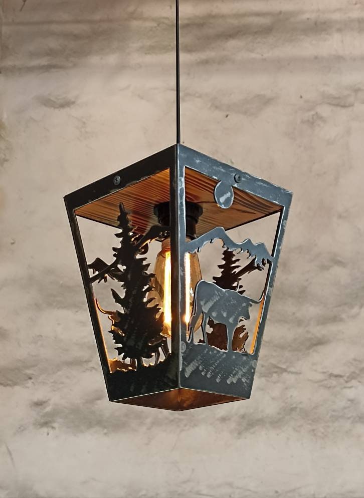 Texas longhorn farmhouse ceiling pendant light handmade