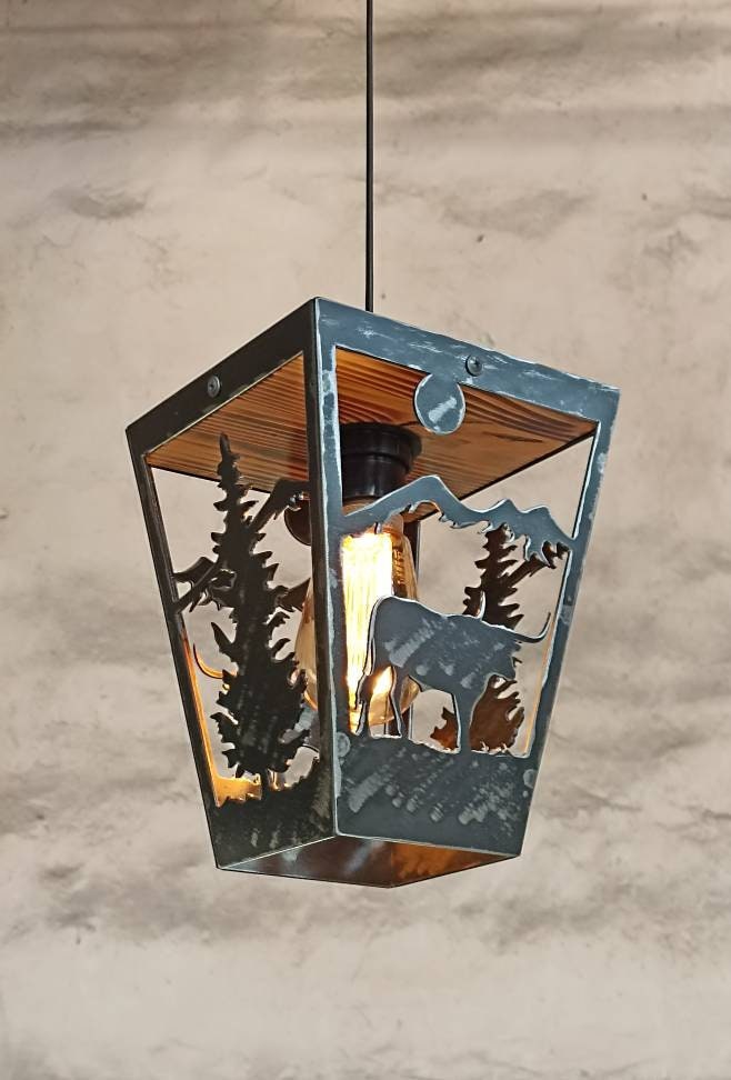 Texas longhorn western farmhouse ceiling pendant light
