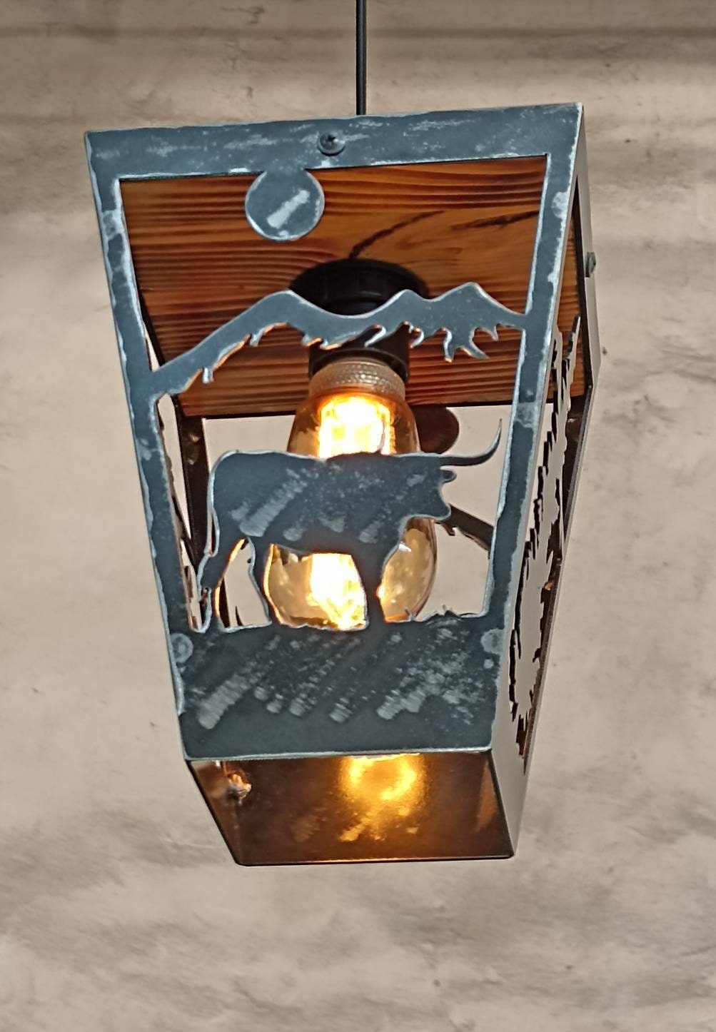 longhorn silhouette pendant light close up