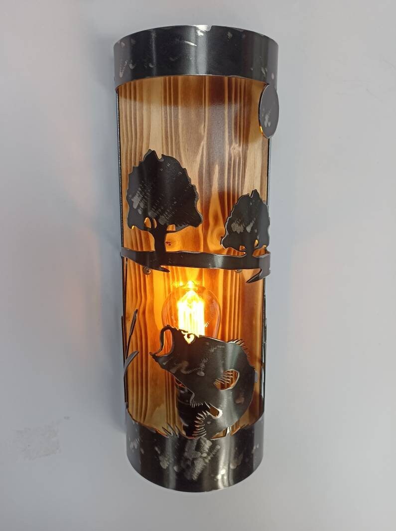 Fishing cabin waterfront bass wall sconce handmade