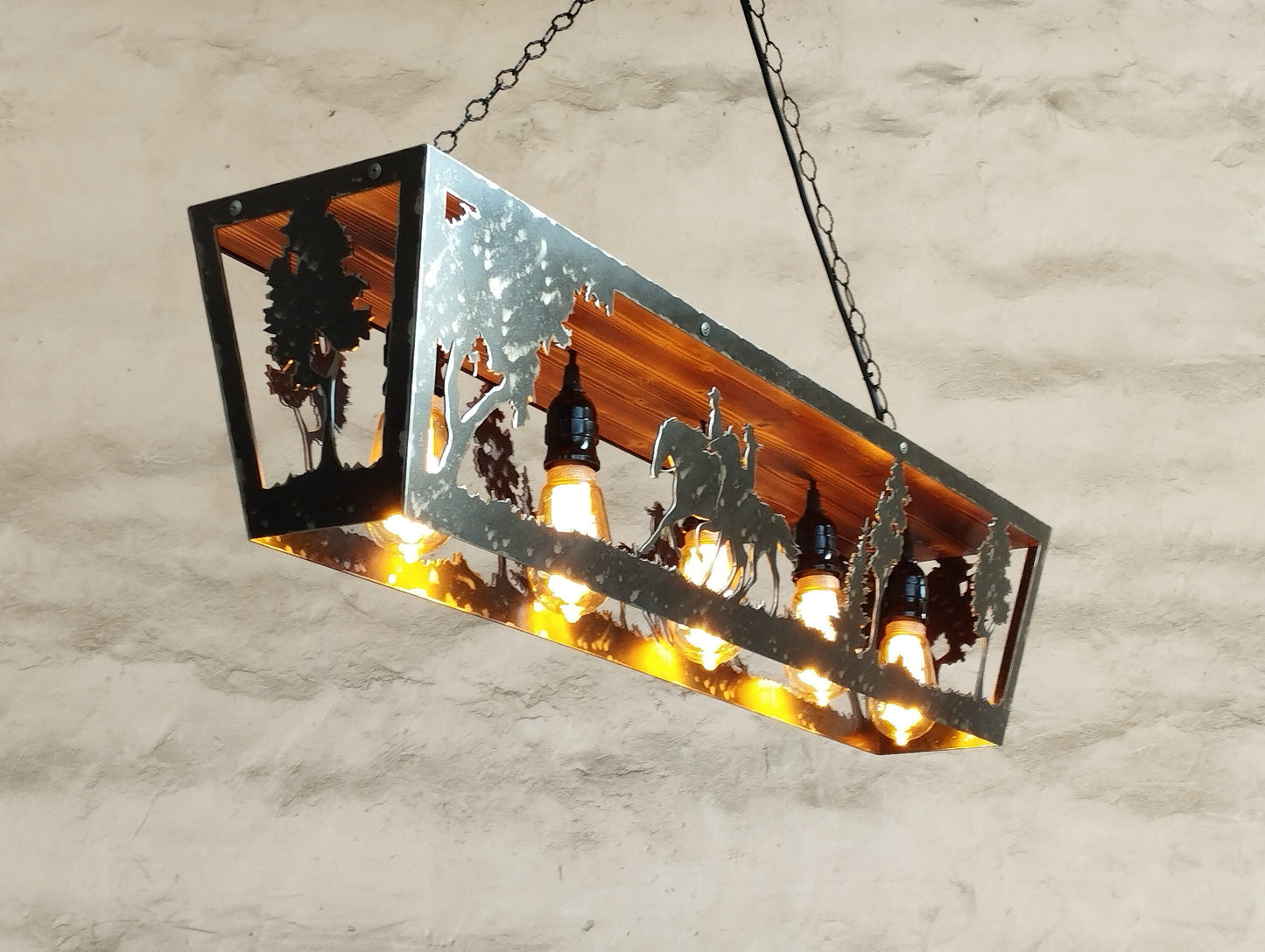 Five light cabin ceiling fixture horse riders theme