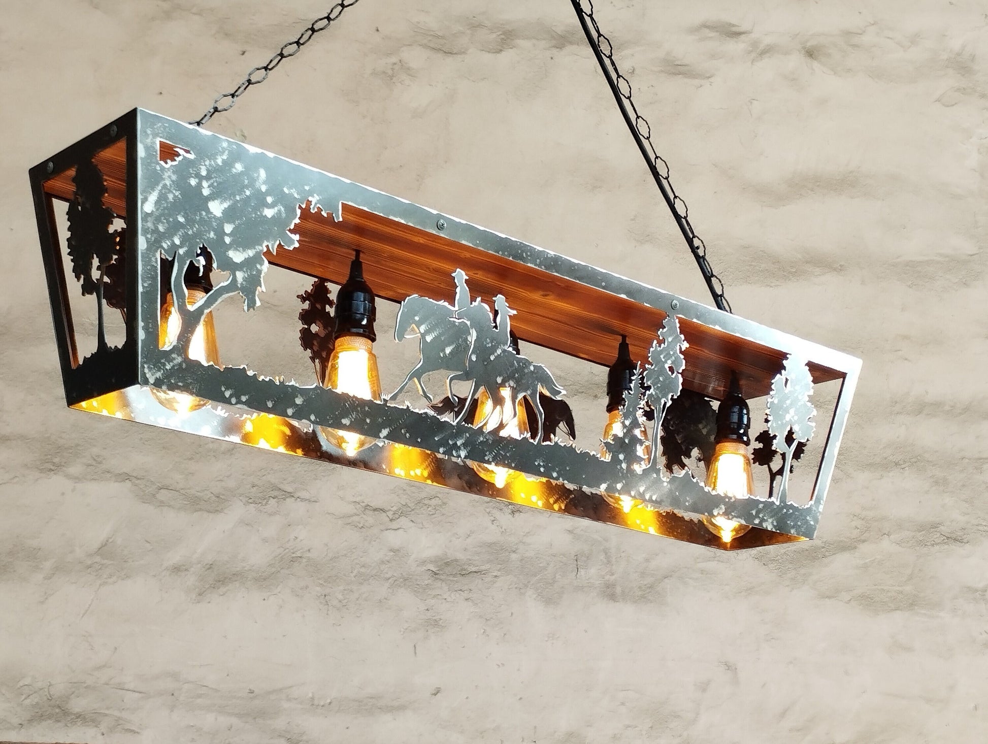 Western ranch five light ceiling fixture horse theme