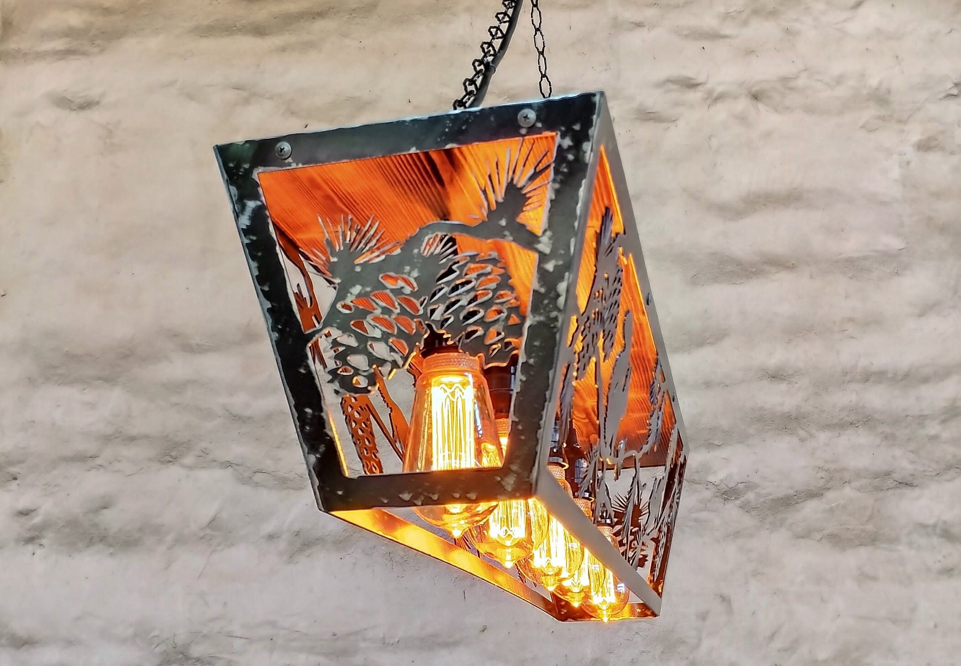 Five light cabin ceiling fixture squirrel pine cone theme