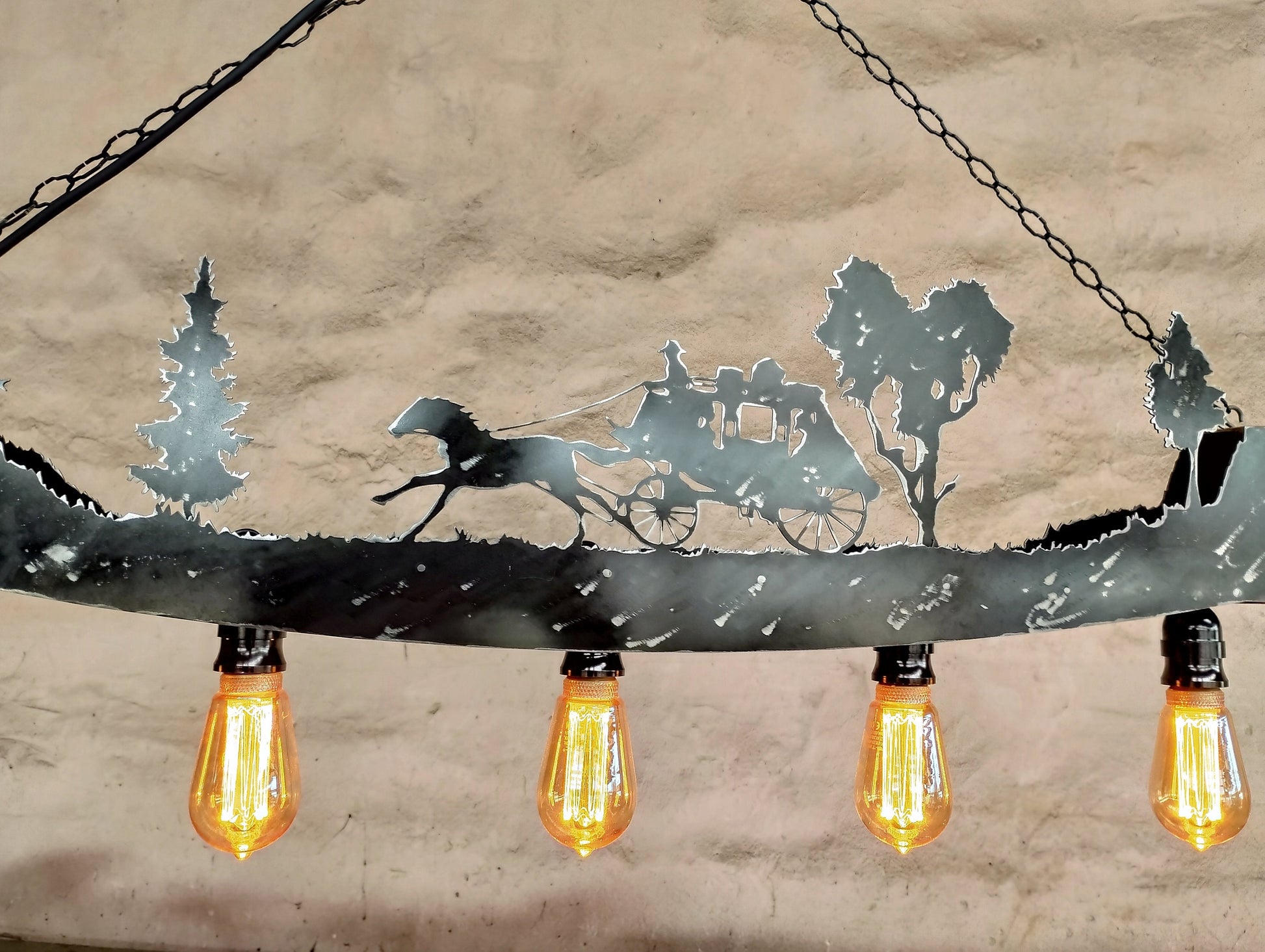 Custom western five light stagecoach ceiling fixture